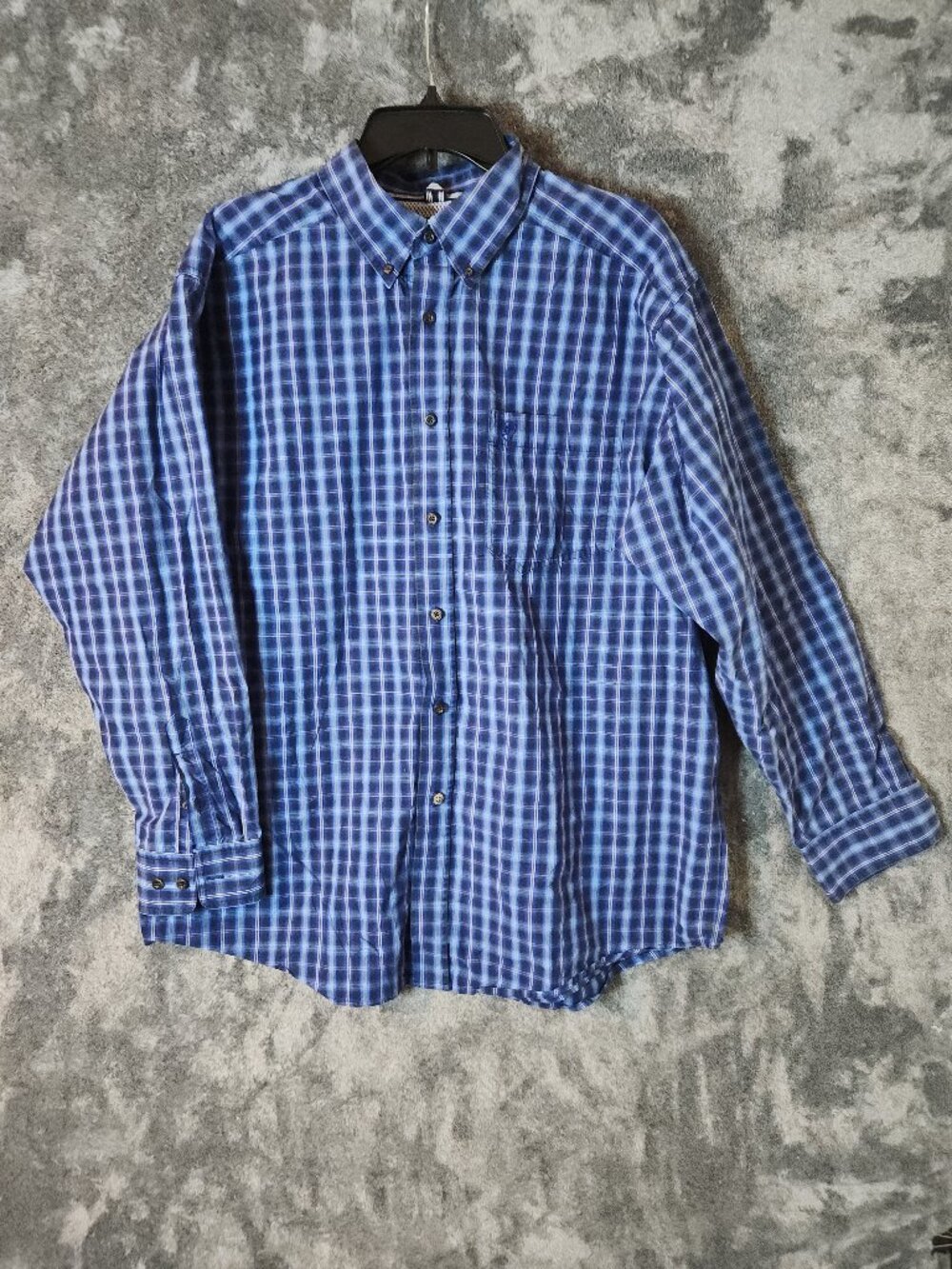 Ariat Series Shirt Men's XL Blue Plaid Stretch Button Down Cotton Polyester EUC